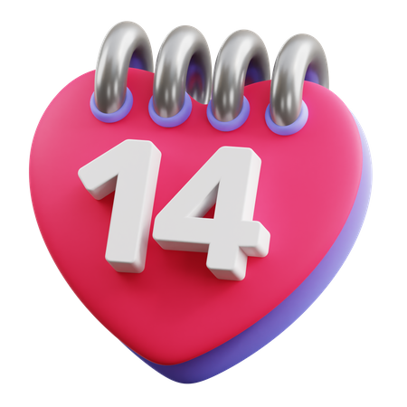 14th Valentines Day Calendar  3D Icon