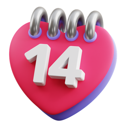 14th Valentines Day Calendar  3D Icon