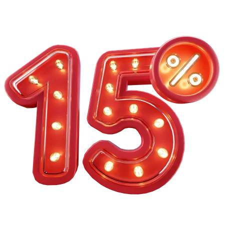 3 D Render Of 15 Discount Sale Neon Typography 3D Icon