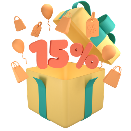 15 Percent Off Gift Box  3D Icon