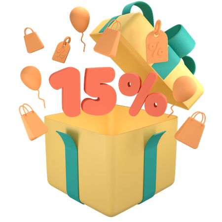 15 Percent Off Gift Box  3D Icon