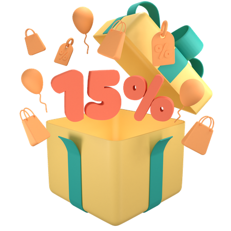 15 Prozent Rabatt auf Geschenkbox  3D Icon