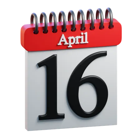 16 April Calendar  3D Icon