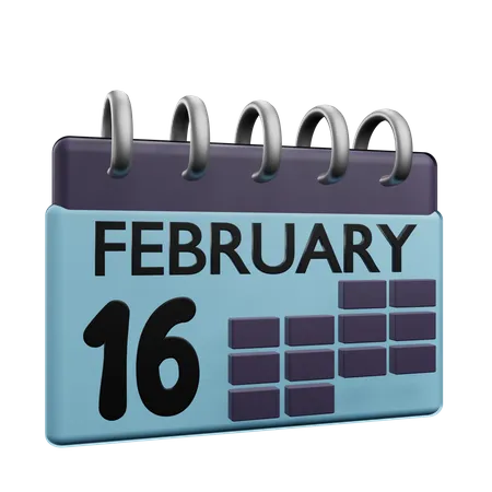 Calendario del 16 de febrero  3D Icon