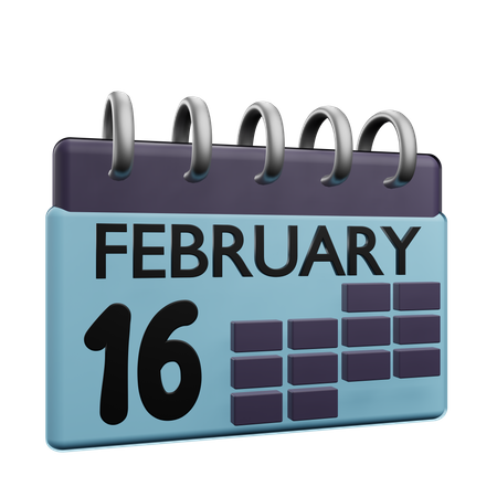 16 February Calender  3D Icon