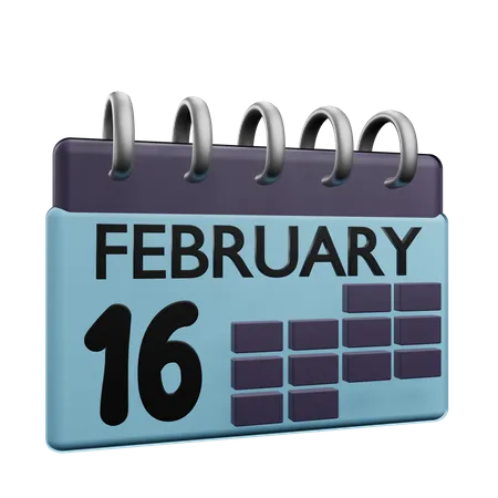 16 February Calender  3D Icon