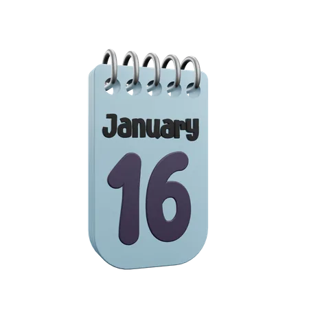 16 January Calender  3D Icon