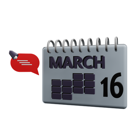 16 March Calender  3D Icon