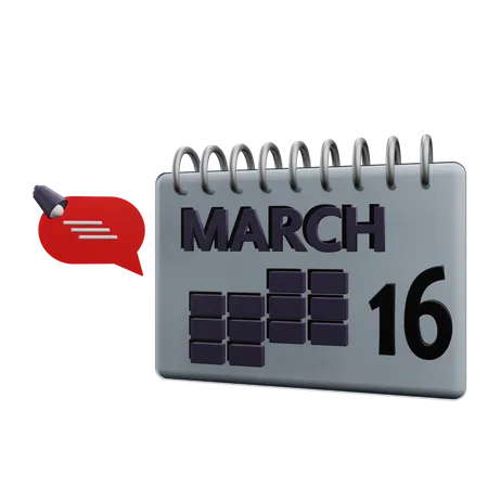 16 March Calender  3D Icon