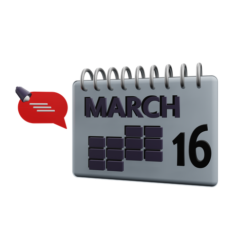 16 March Calender  3D Icon