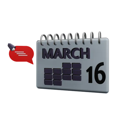 16 March Calender  3D Icon