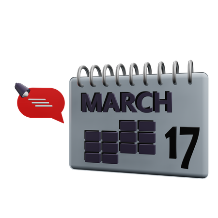 Calendario del 17 de marzo  3D Icon