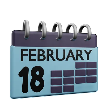 Calendario del 18 de febrero  3D Icon