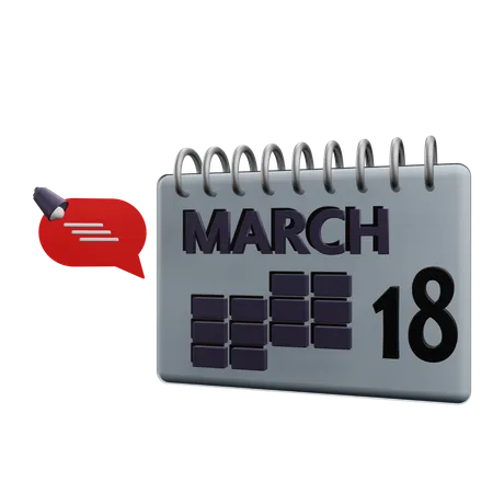 18 March Calender  3D Icon