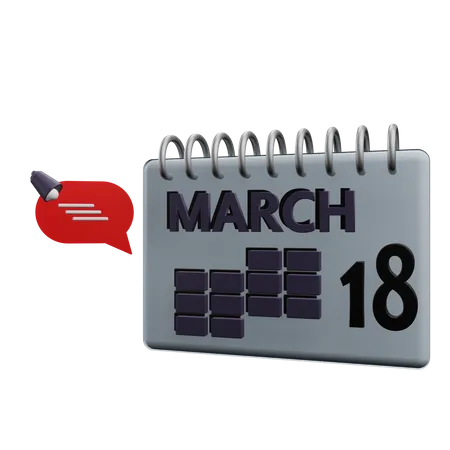 Calendrier du 18 mars  3D Icon