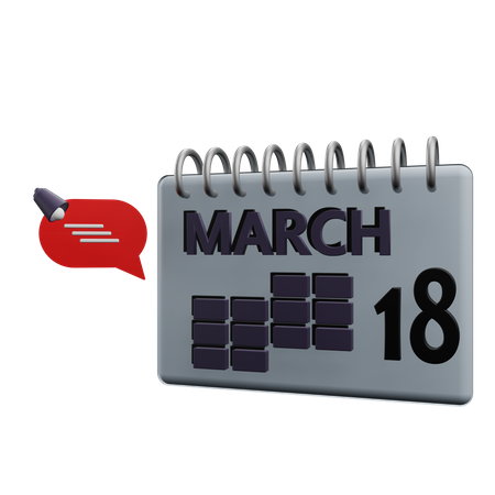 Calendario del 18 de marzo  3D Icon