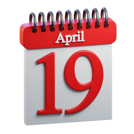 19 April Calendar  3D Icon