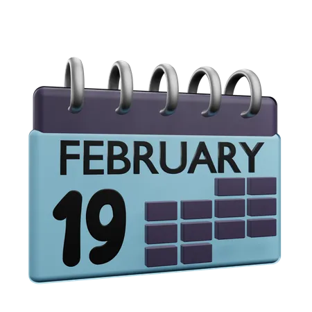 Calendario del 19 de febrero  3D Icon