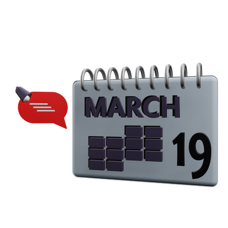 Calendario del 19 de marzo  3D Icon