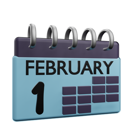 Calendário de 1º de fevereiro  3D Icon