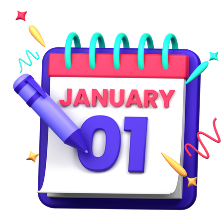 1st January  3D Icon