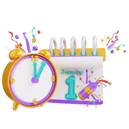 3 D Illustration New Year Clock And Calendar 3D Icon