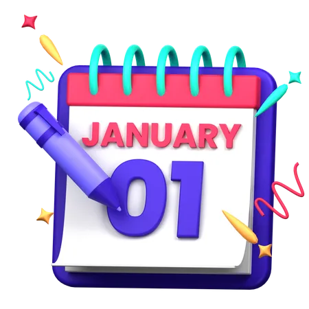 1st January  3D Icon