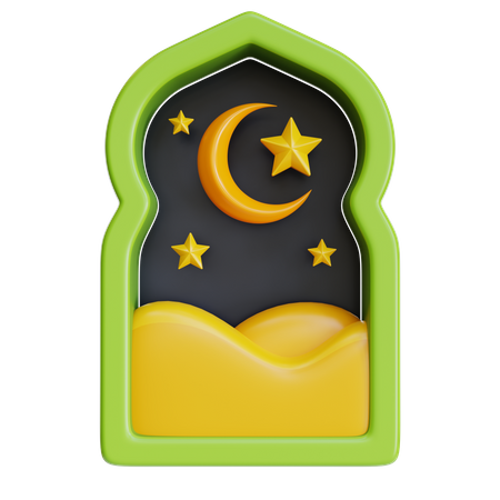 Janela da mesquita com crescente  3D Icon