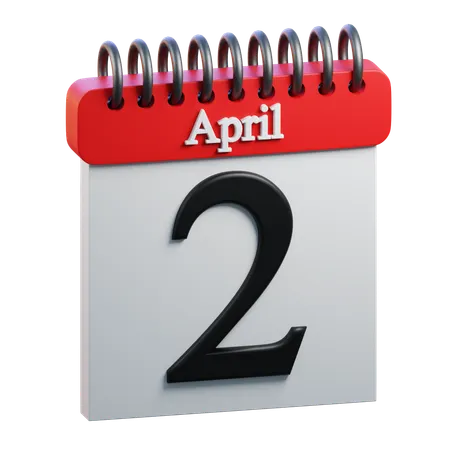 2 April Calendar  3D Icon