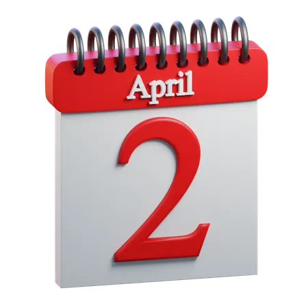 2 April Calendar  3D Icon