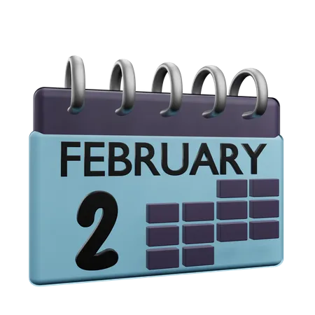 Calendário de 2 de fevereiro  3D Icon