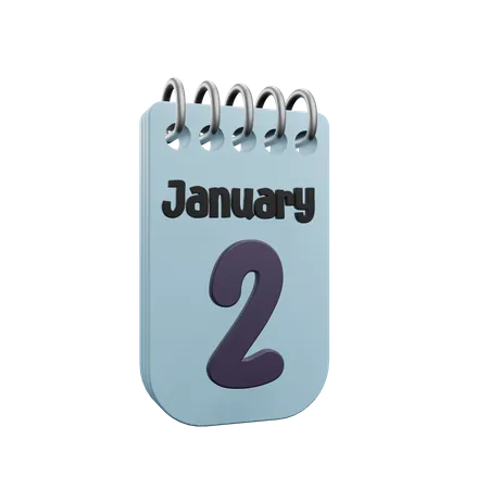 2 January Calender  3D Icon