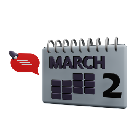 2 March Calender  3D Icon