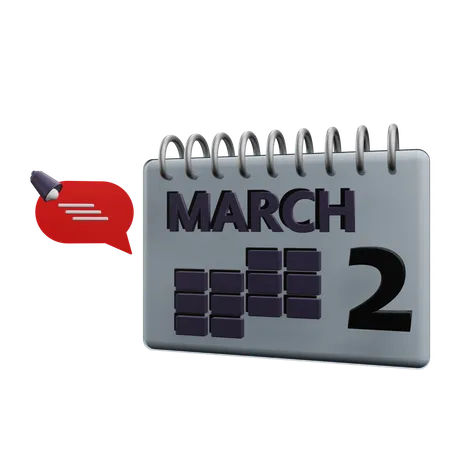 2 March Calender  3D Icon