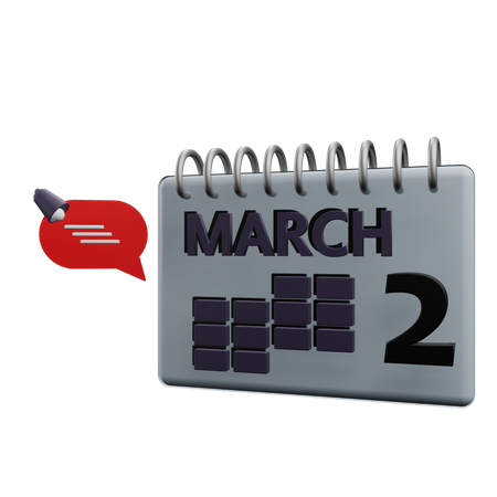 Calendrier du 2 mars  3D Icon