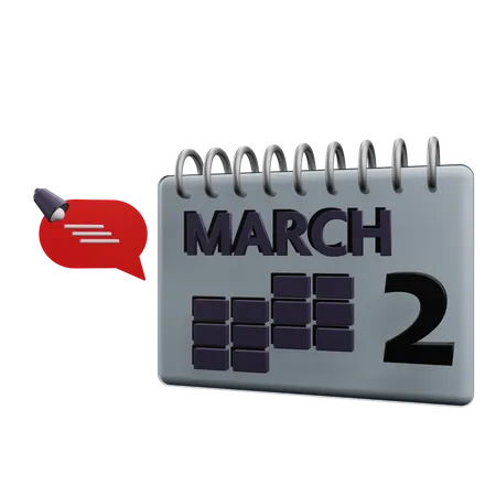 Calendario del 2 de marzo  3D Icon