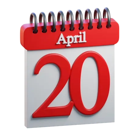 20 April Calendar  3D Icon