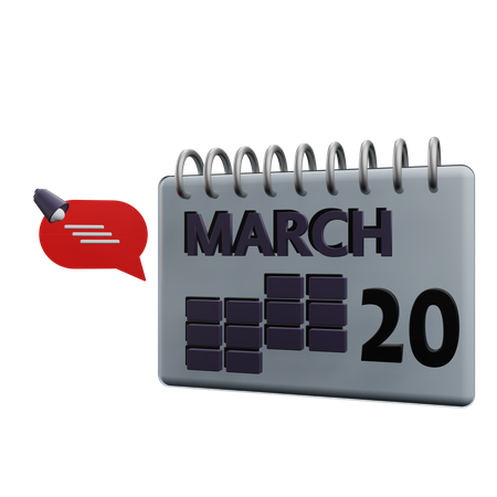 Calendário 20 de março  3D Icon