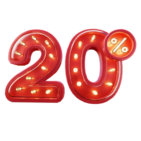 3 D Render Of 20 Discount Sale Neon Typography 3D Icon
