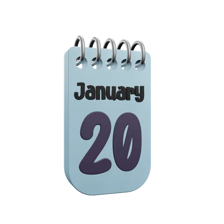 Calendario 20 de enero  3D Icon