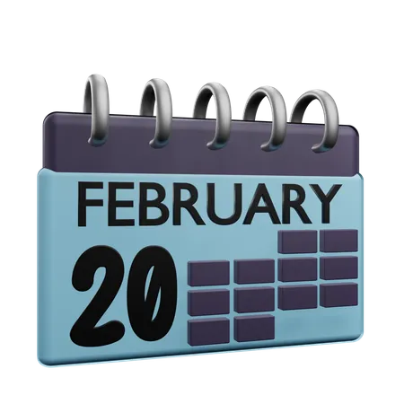 Calendario 20 de febrero  3D Icon