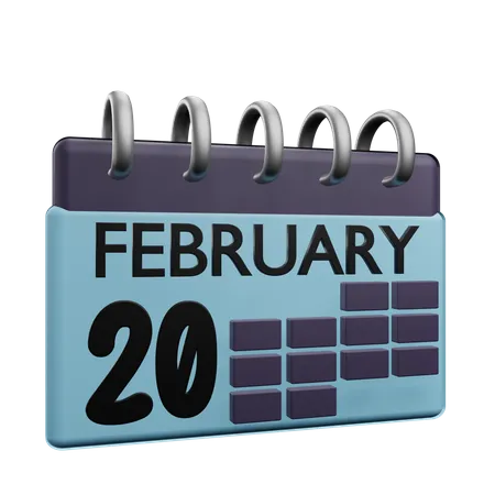 20 February Calender  3D Icon