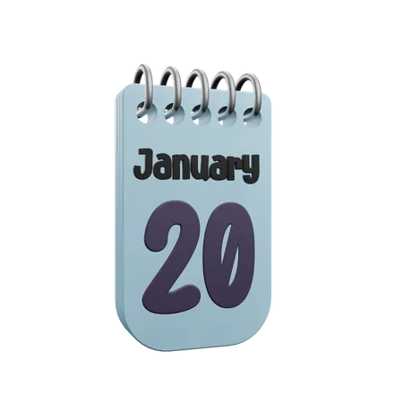 20 January Calender  3D Icon