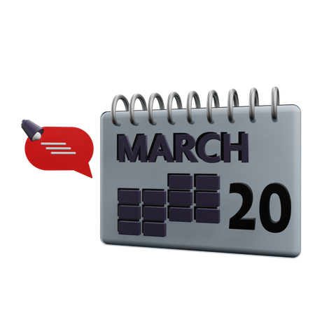 Calendario del 20 de marzo  3D Icon
