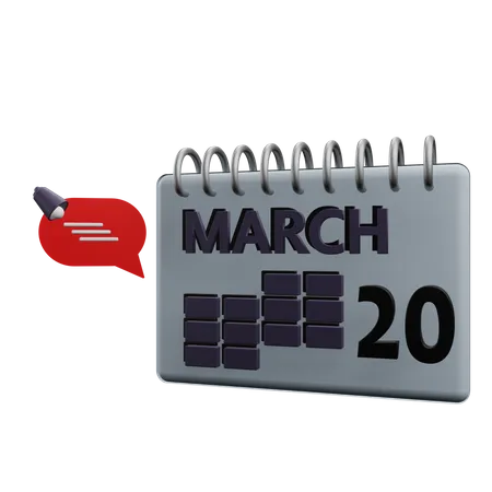 Calendario del 20 de marzo  3D Icon