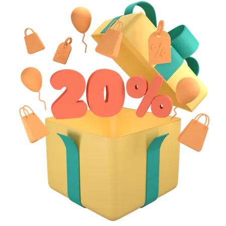 20 Percent Off Gift Box  3D Icon