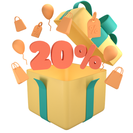 20 Percent Off Gift Box  3D Icon