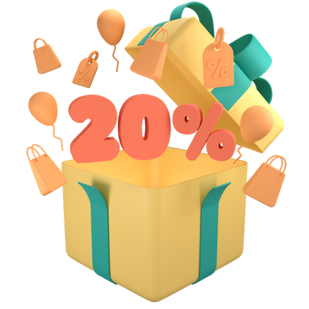20 Percent Off Gift Box 3D Icon