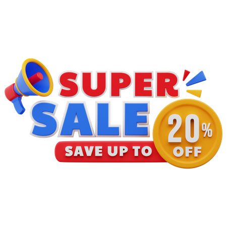 20 Percent Super Sale 3D Illustration