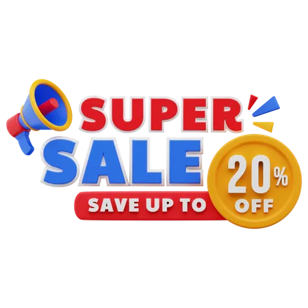 20 Percent Super Sale 3D Illustration
